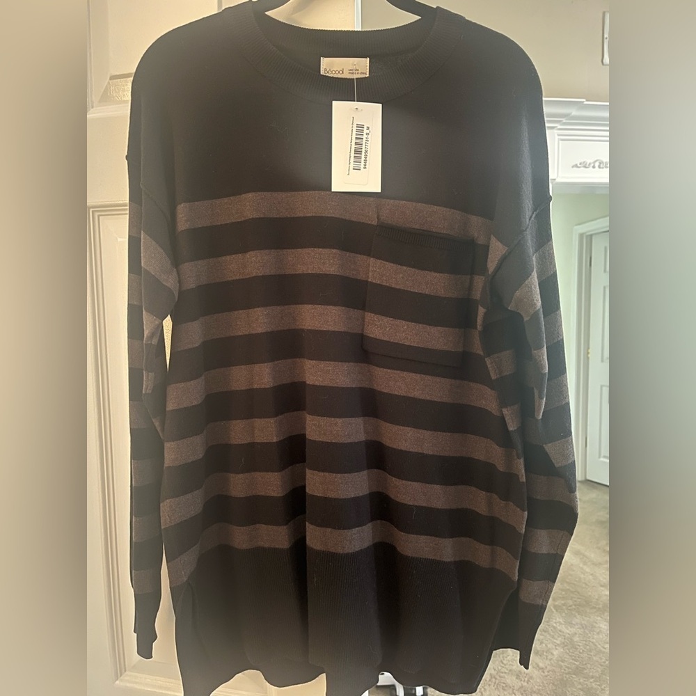 BE COOL Charcoal Striped Sweater - Picture 1 of 4